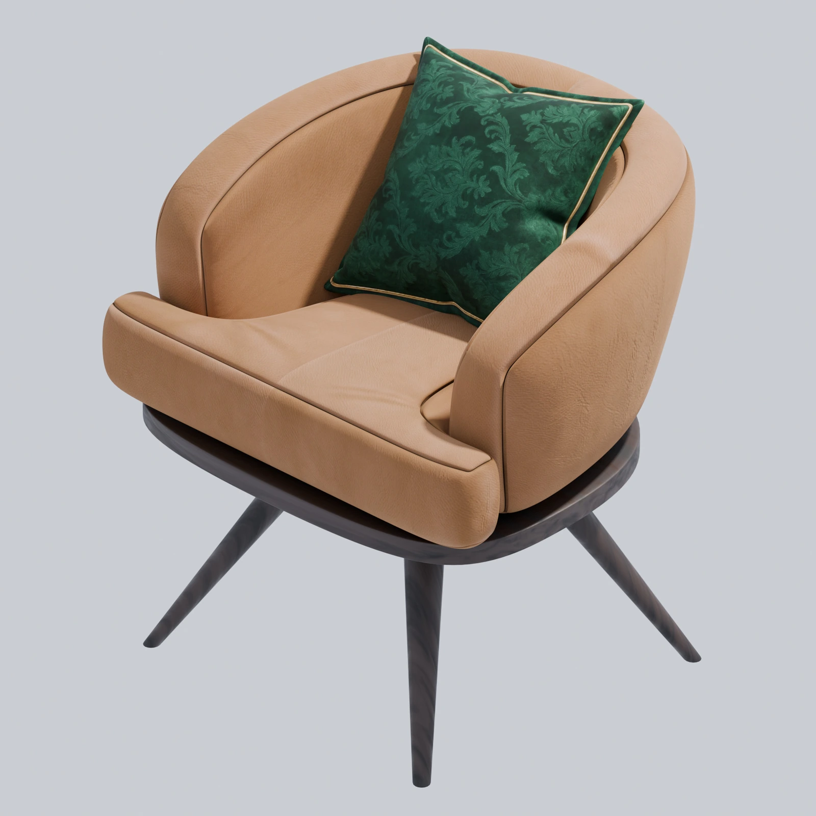 Tan leather & emerald damask